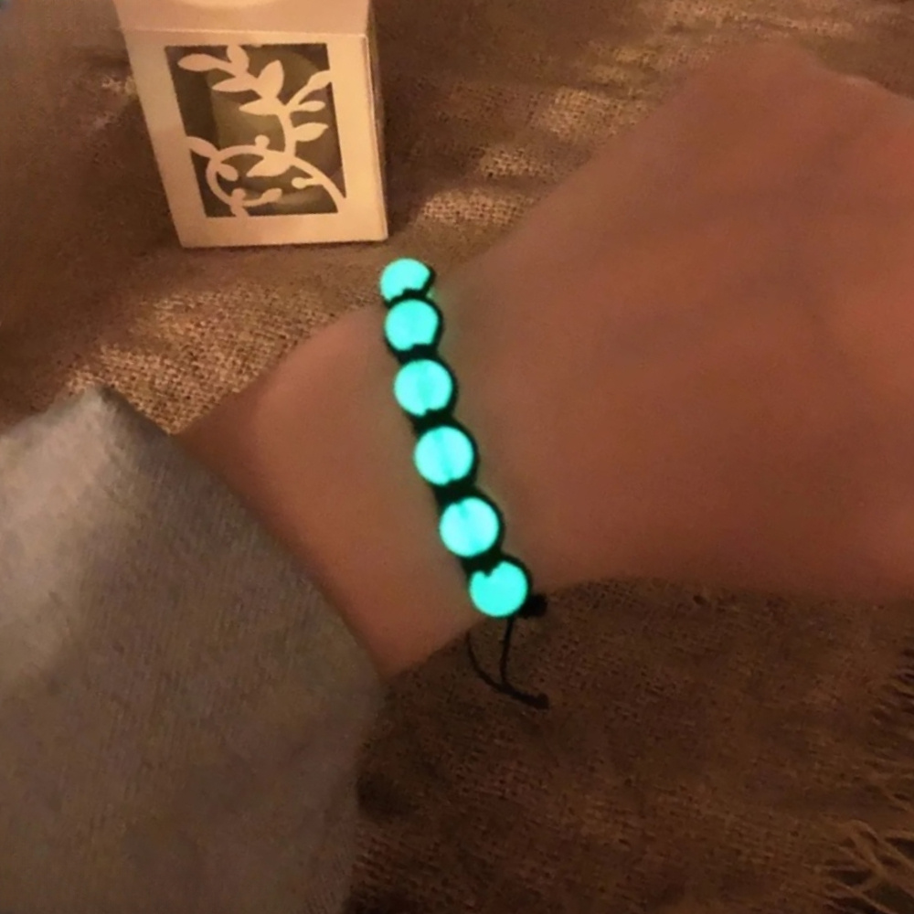 Luminous Stone Beaded Bracelet, Braided Rope Charm